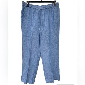 Talbots women’s blue washed linen wide leg pull-on pants size 14p